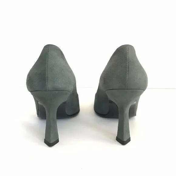 Bruno Magli Women’s Square Toes Suede Pumps Heels Dark Olive Green - Picture 4 of 12